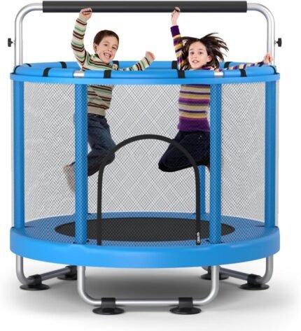 Safe and stable outdoor trampoline for kids with a non-slip ladder, providing easy access for kids to jump safely.