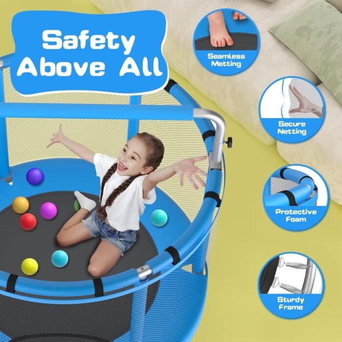 Built with a durable steel frame, this outdoor trampoline for kids offers long-lasting safety and stability for children’s active play.