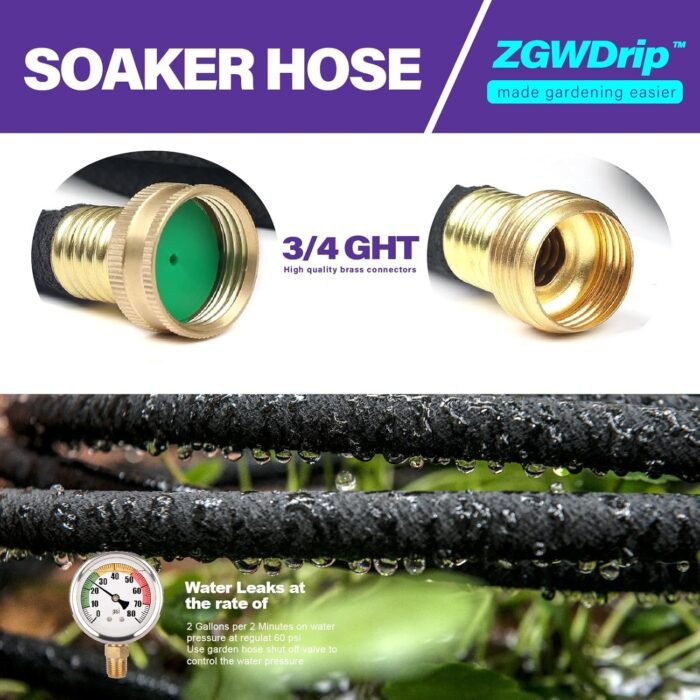 The soaker garden hose helps save water with its even moisture distribution, ideal for gardens and lawns.