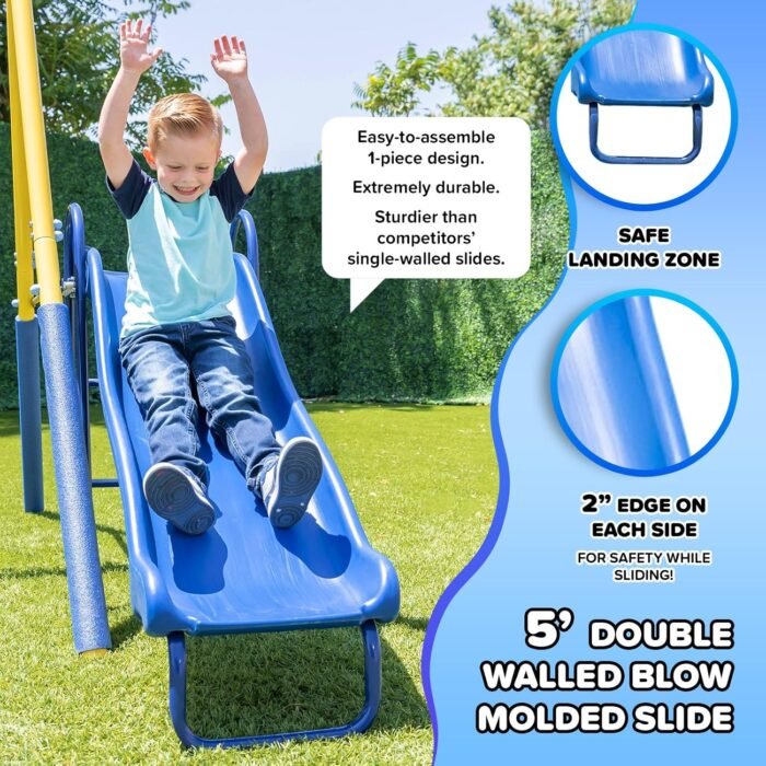 5ft wavy slide included in this swing set, promoting physical activity and outdoor fun for kids.